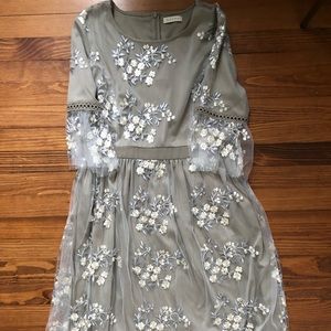 NWOT Dove Grey Lace Midi Dress